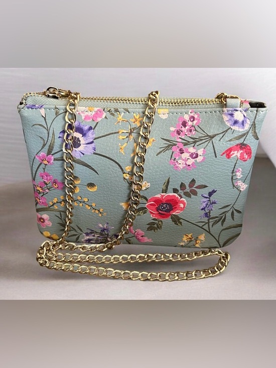 Big Buddha Handbags - Big Buddha Floral Crossbody Bag Gold Chain Light Blue